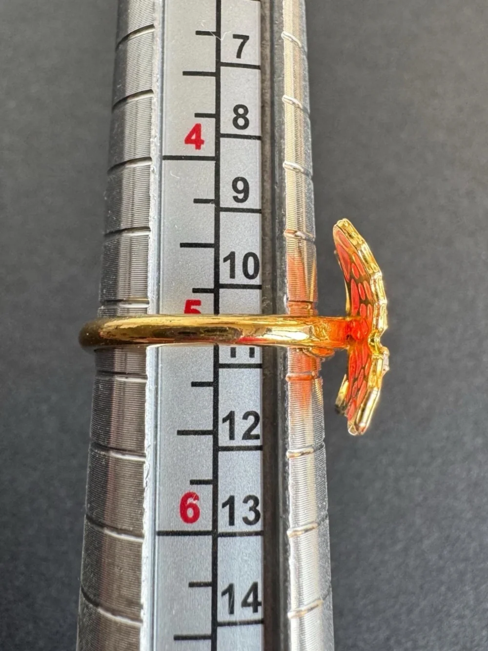 Vintage Glass Butterfly Adjustable Ring Gold Tone Rhinestone Costume Jewelry